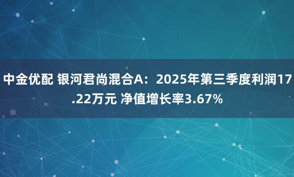中金优配 银河君尚混合A：2025年第三季度利润17.22万元 净值增长率3.67%